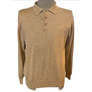 R&R Casuals Extra Fine Italian Merino Sweater Tan Sz. M Soft Career Weekends